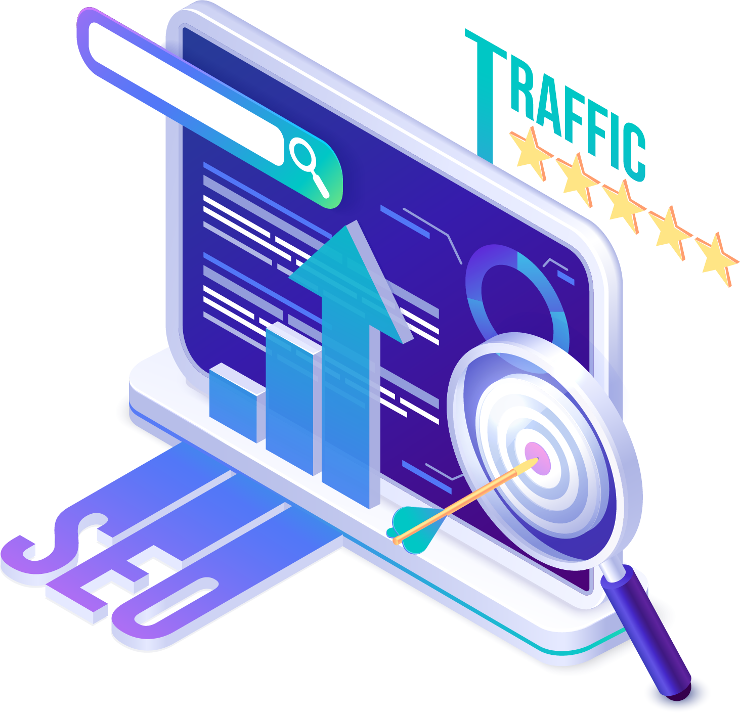SEO growth and traffic illustration.