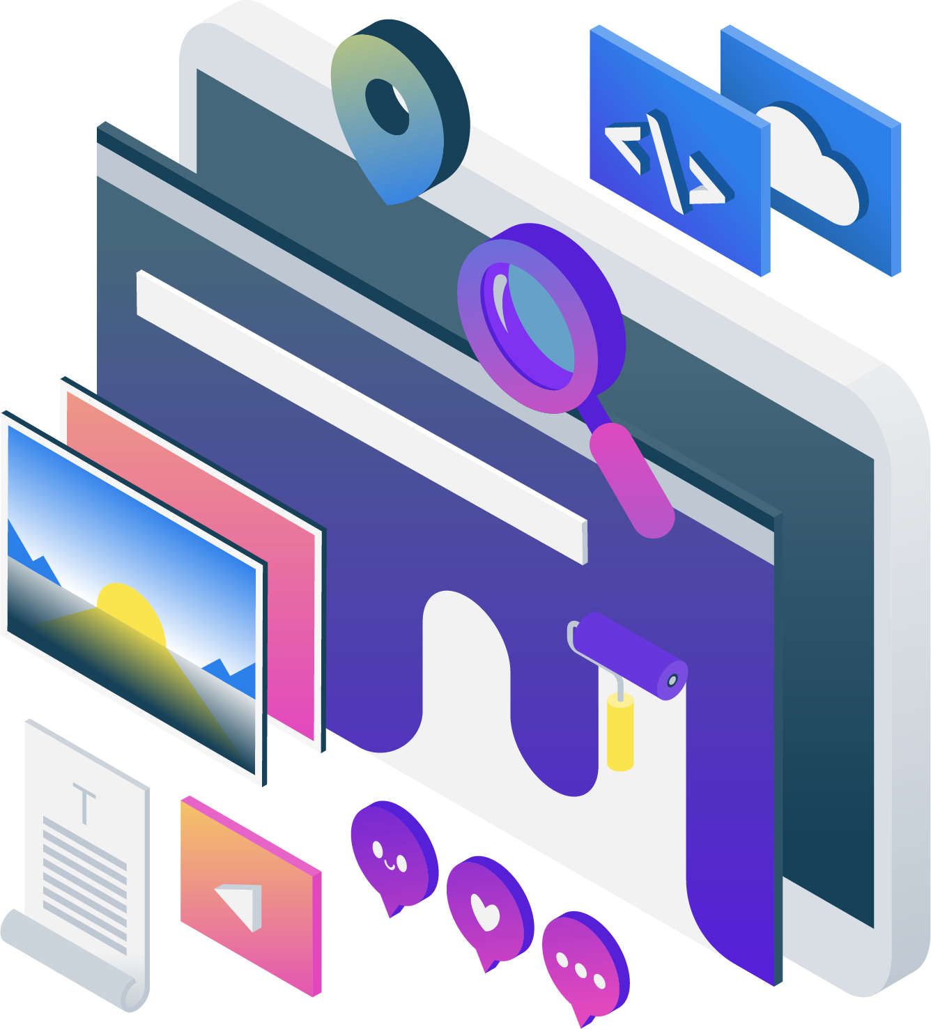Illustration of a refreshed website redesign on a desktop monitor.