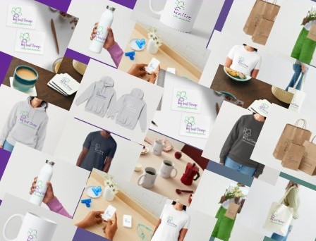 Brand collateral mockups for print and digital use.