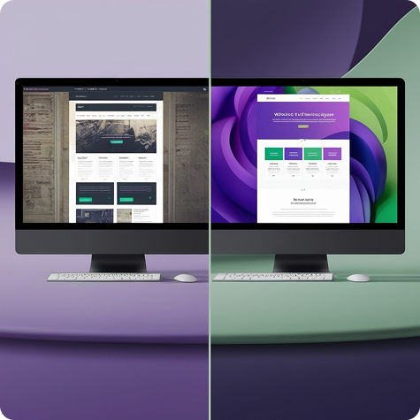 Before and after website redesign preview on desktop screens.
