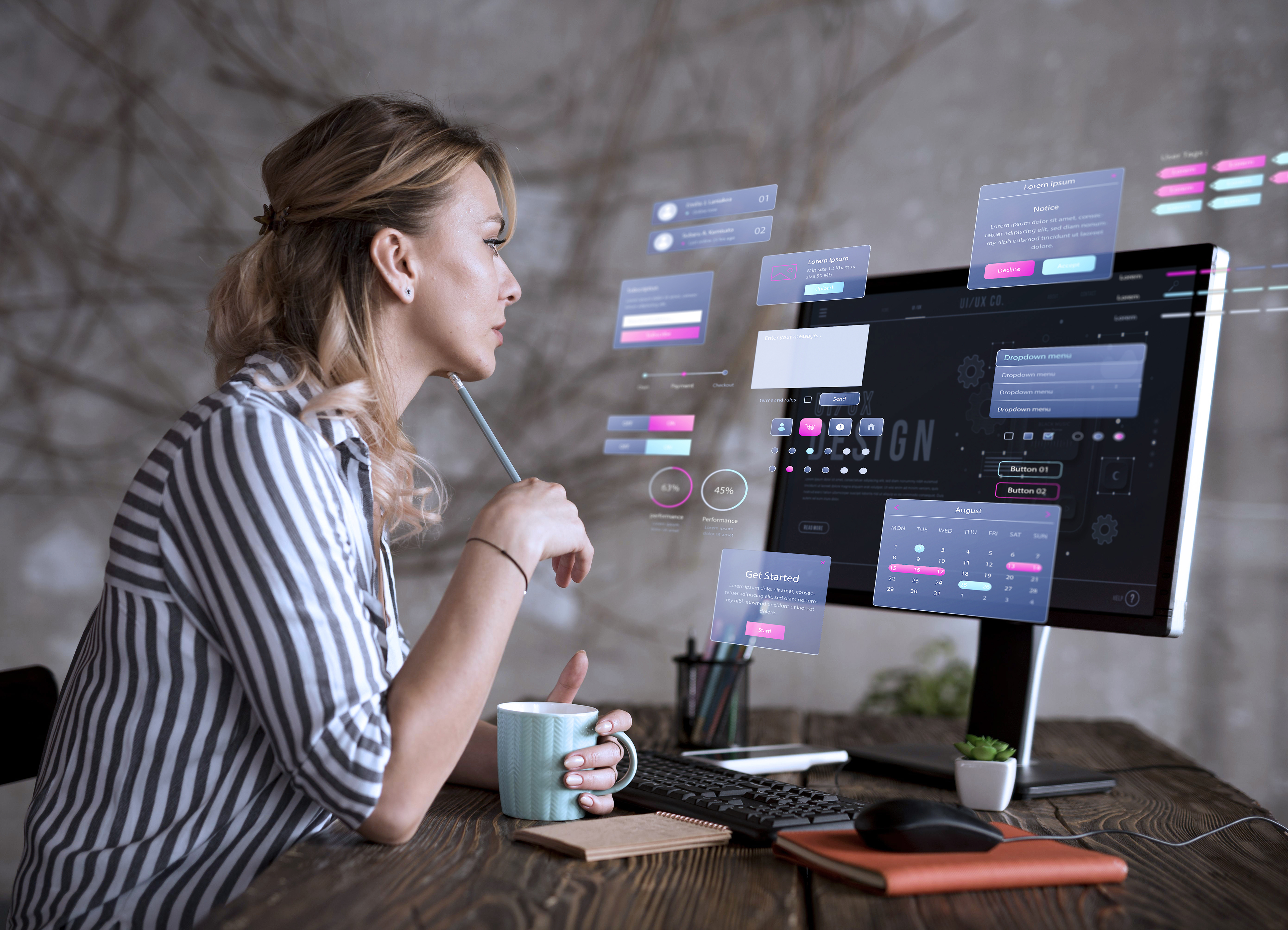 Web design workspace with website planning materials.